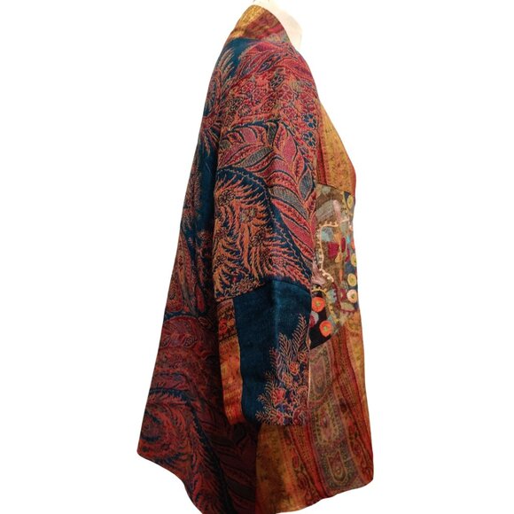 Soft Surroundings M Jacket Boho Floral Patchwork Embroidered Wool Silk Kimono - Picture 12 of 16